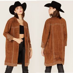 Free People UNDERSTATED LEATHER STUDDED SUEDE DUSTER COAT